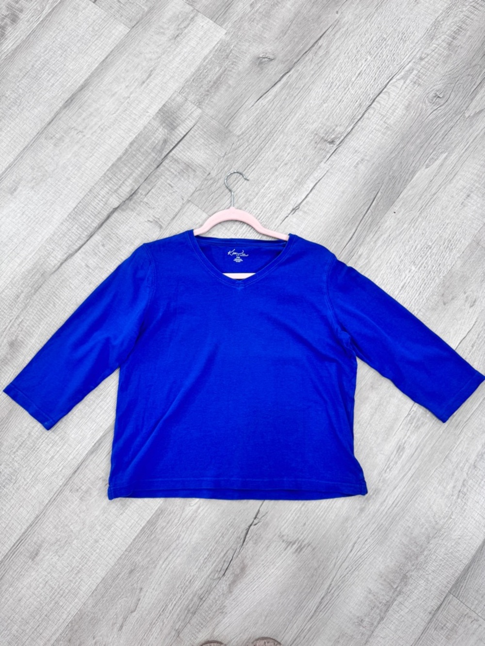 Kim Rogers Royal Blue V-Neck 3/4 Sleeve Top - Petite Medium (PM)